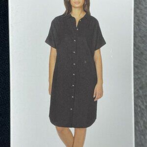 Well Worn Black Linen Blend Button-Up Shirt Dress M d0233